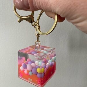 Multicolor Cube Keychain with Gold Hardware
